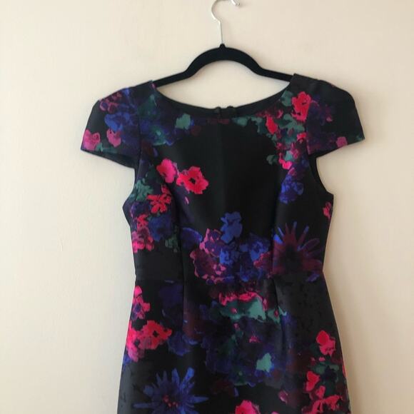 Tibi Dark Floral Print Silk Cap Sleeve Dress - Picture 4 of 10